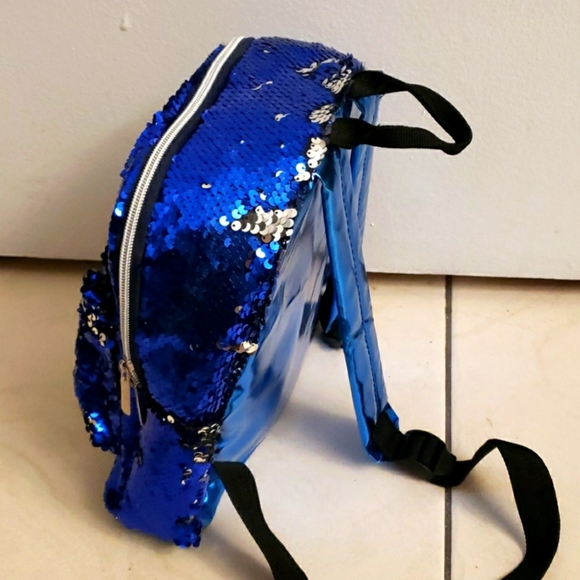 #82-G3 Mini Backpack,Sequins Blue/Silvered 11"x10"x4" - Picture 4 of 5